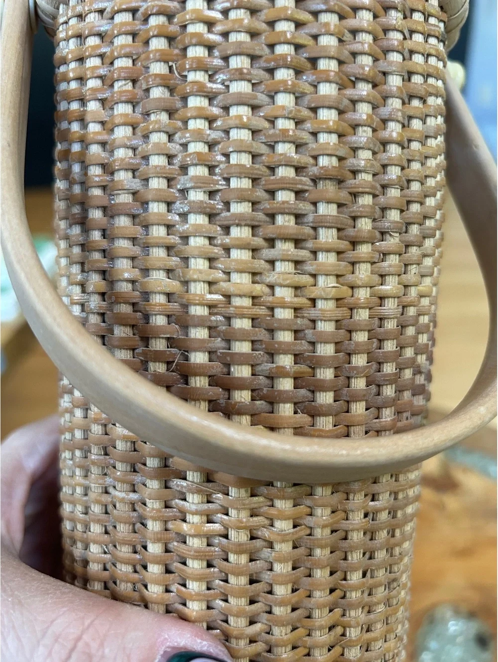 Nantucket Rattan Wine Bottle Basket with Wooden Base and Handle